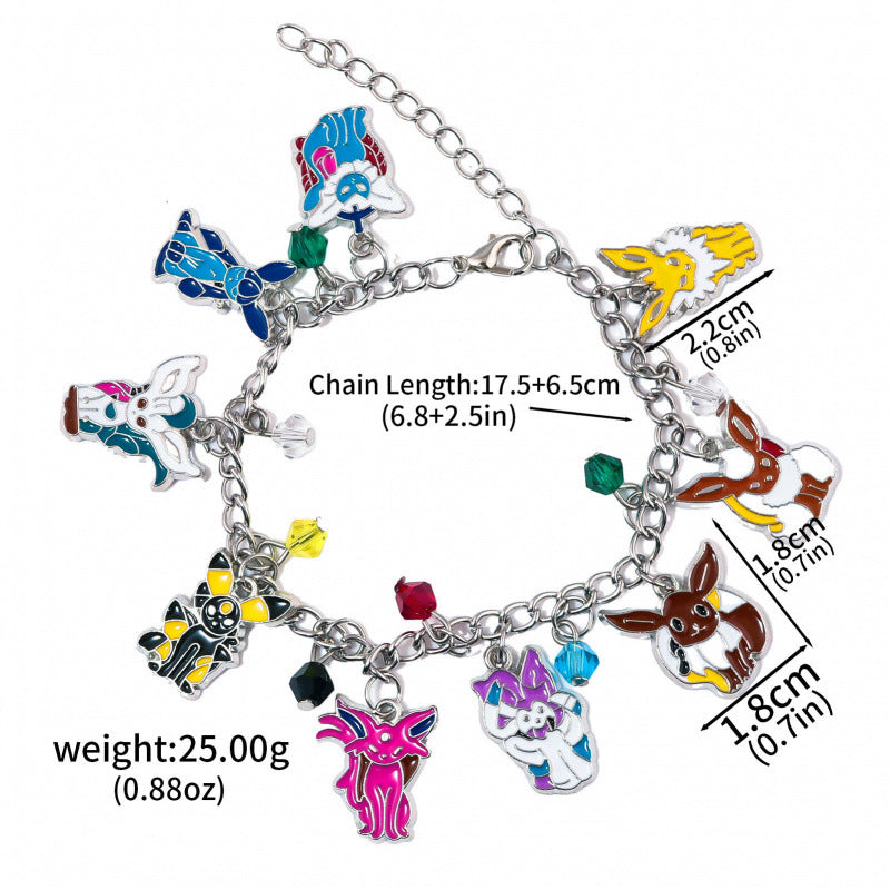 Pok&eacute;mon Eevee Bracelet with Nine Evolution Forms Pendant, Pok&eacute;mon Anime Merchandise Jewelry
