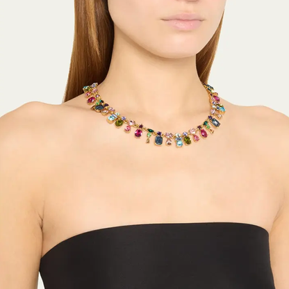 Oscar Live Cross-border Colorful Crystal Dopamine Color-blocked Luxe Small-batch Design Elegant High-end Clavicle Necklace
