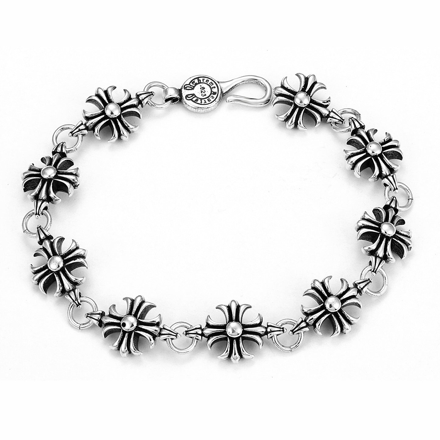 CH Retro Couple Bracelet Cross Dice Bracelet Full Rhinestones Ins Trendy Hip Hop Style Rhinestone Inlaid